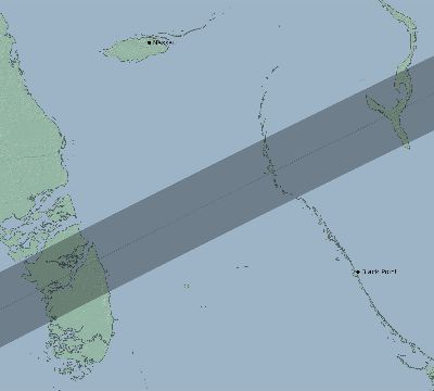Map of the eclipse path across Bahamas on 04/25/1846