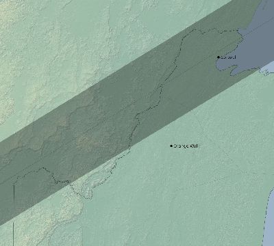 Map of the eclipse path across Belize on 04/25/1846