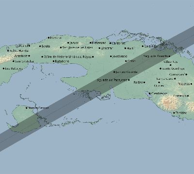 Map of the eclipse path across Cuba on 04/25/1846