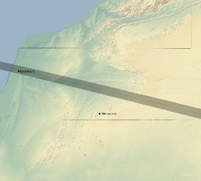 Map of the eclipse path across Western Sahara on 04/25/1846