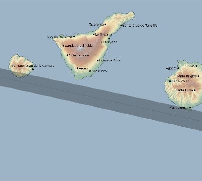 Map of the eclipse path across Spain on 04/25/1846