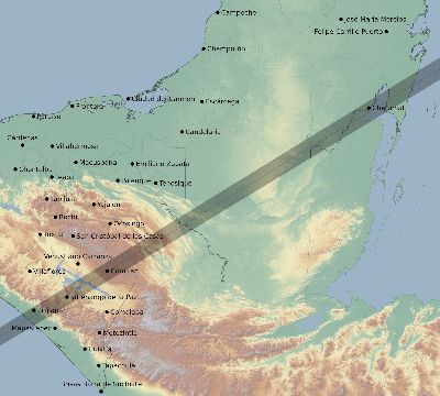 Map of the eclipse path across Mexico on 04/25/1846