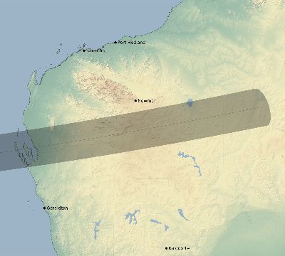 Map of the eclipse path across Australia on 10/20/1846