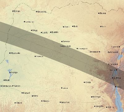 Map of the eclipse path across DR Congo on 10/20/1846