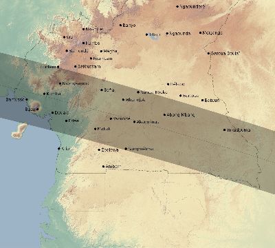 Map of the eclipse path across Cameroon on 10/20/1846