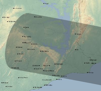 Map of the eclipse path across Ghana on 10/20/1846