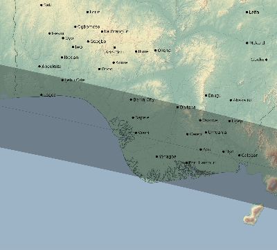 Map of the eclipse path across Nigeria on 10/20/1846