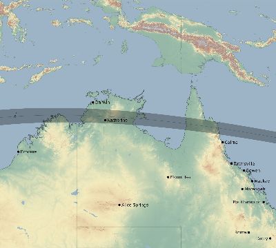 Map of the eclipse path across Australia on 04/15/1847