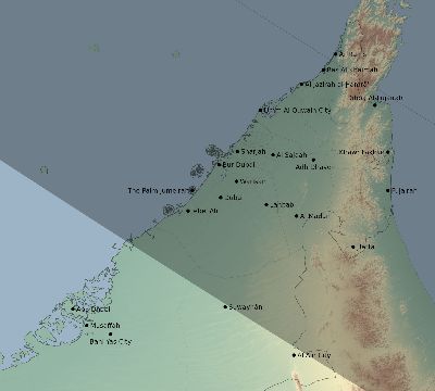Map of the eclipse path across United Arab Emirates on 10/09/1847