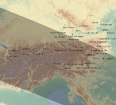 Map of the eclipse path across Austria on 10/09/1847