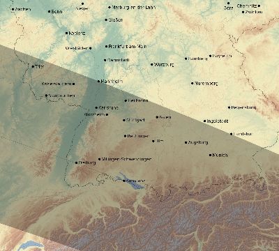 Map of the eclipse path across Germany on 10/09/1847