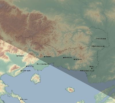 Map of the eclipse path across Greece on 10/09/1847