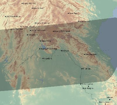 Map of the eclipse path across Laos on 10/09/1847