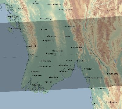 Map of the eclipse path across Myanmar on 10/09/1847