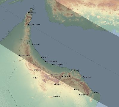 Map of the eclipse path across Oman on 10/09/1847