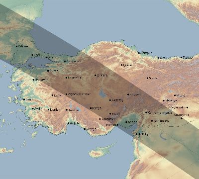 Map of the eclipse path across Turkey on 10/09/1847