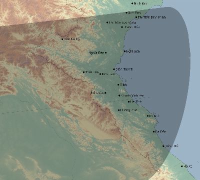 Map of the eclipse path across Vietnam on 10/09/1847