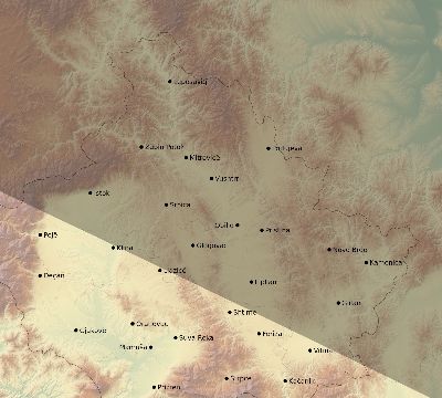 Map of the eclipse path across Kosovo on 10/09/1847