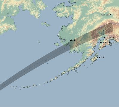 Map of the eclipse path across United States on 02/23/1849