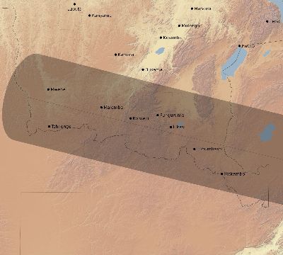 Map of the eclipse path across DR Congo on 02/12/1850