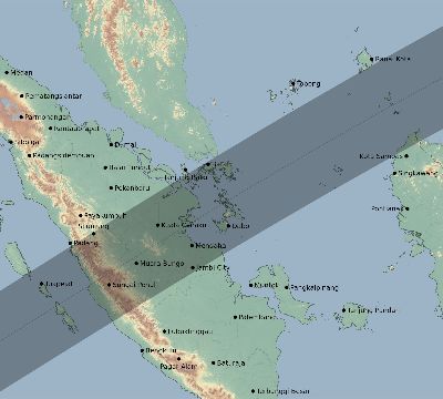 Map of the eclipse path across Indonesia on 02/12/1850