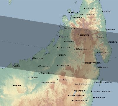 Map of the eclipse path across Madagascar on 02/12/1850