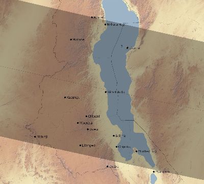 Map of the eclipse path across Malawi on 02/12/1850