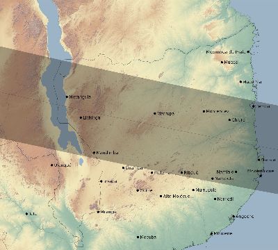 Map of the eclipse path across Mozambique on 02/12/1850