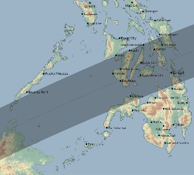 Map of the eclipse path across Philippines on 02/12/1850