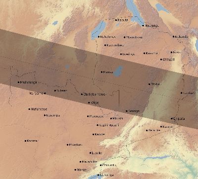 Map of the eclipse path across Zambia on 02/12/1850