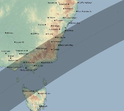 Map of the eclipse path across Australia on 02/01/1851