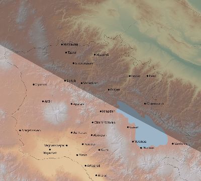 Map of the eclipse path across Armenia on 07/28/1851