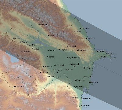Map of the eclipse path across Azerbaijan on 07/28/1851