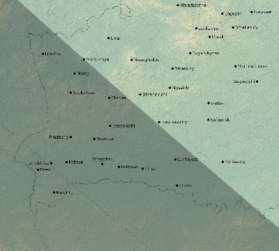 Map of the eclipse path across Belarus on 07/28/1851