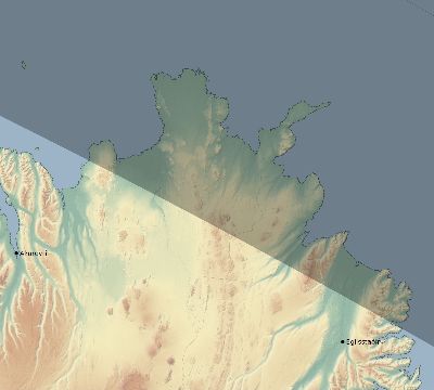 Map of the eclipse path across Iceland on 07/28/1851