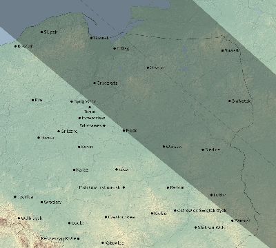 Map of the eclipse path across Poland on 07/28/1851