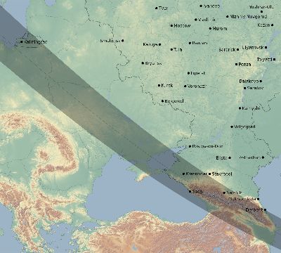 Map of the eclipse path across Russia on 07/28/1851