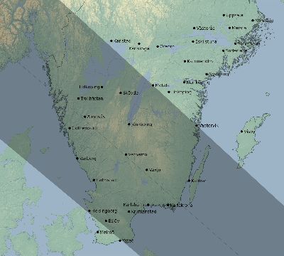 Map of the eclipse path across Sweden on 07/28/1851