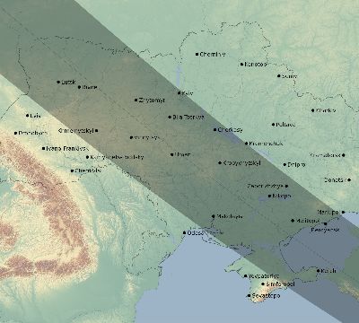 Map of the eclipse path across Ukraine on 07/28/1851