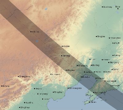 Map of the eclipse path across China on 12/11/1852