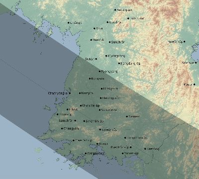 Map of the eclipse path across North Korea on 12/11/1852