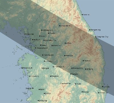 Map of the eclipse path across South Korea on 12/11/1852