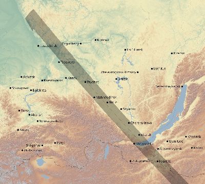 Map of the eclipse path across Russia on 12/11/1852