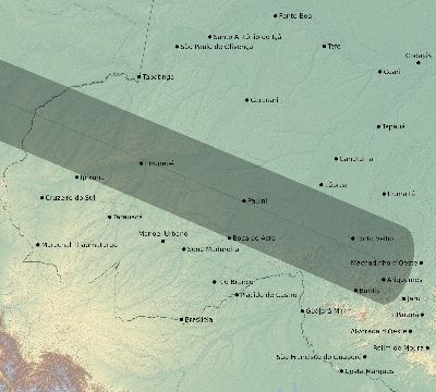 Map of the eclipse path across Brazil on 06/06/1853