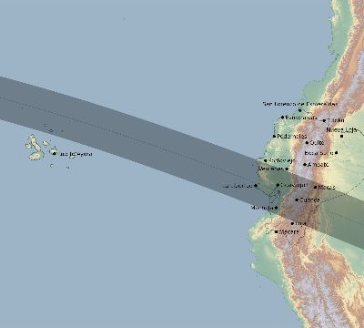 Map of the eclipse path across Ecuador on 06/06/1853