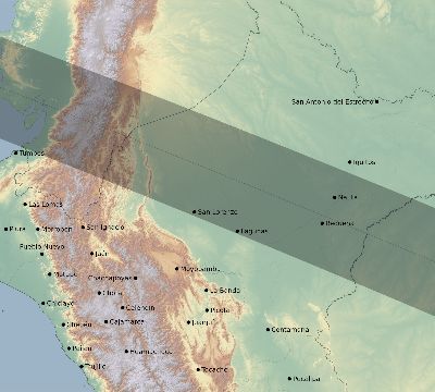 Map of the eclipse path across Peru on 06/06/1853