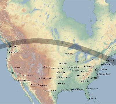 Map of the eclipse path across United States on 05/26/1854