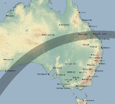 Map of the eclipse path across Australia on 04/05/1856