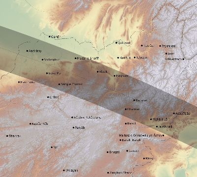 Map of the eclipse path across Afghanistan on 09/18/1857