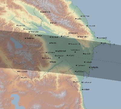 Map of the eclipse path across Azerbaijan on 09/18/1857